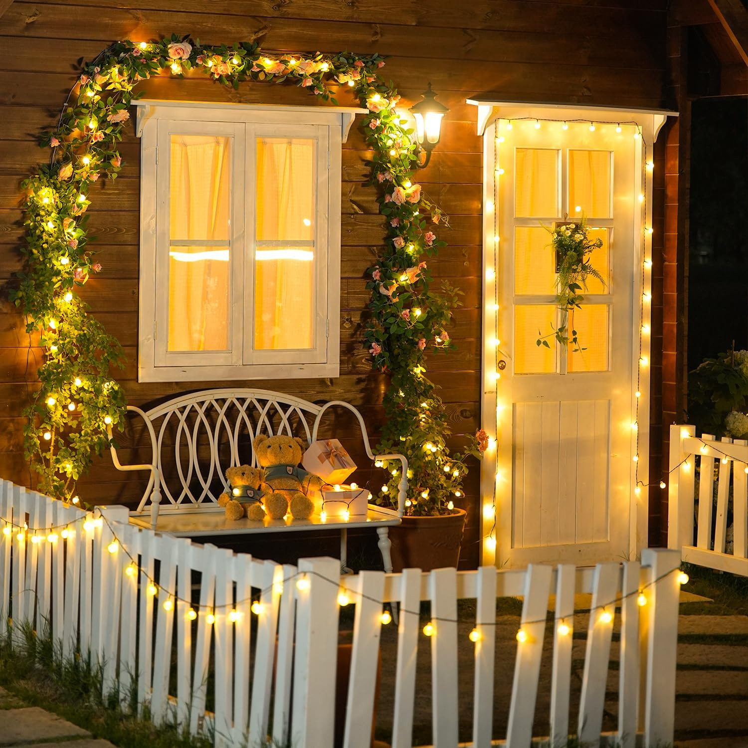2 Pack Solar String Lights Outdoor, 60 LED, Crystal Globe | Outdoor Waterproof,