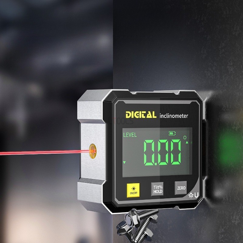4-Sided Magnetic Digital Angle Finder 360° LCD Laser Protractor Gauge