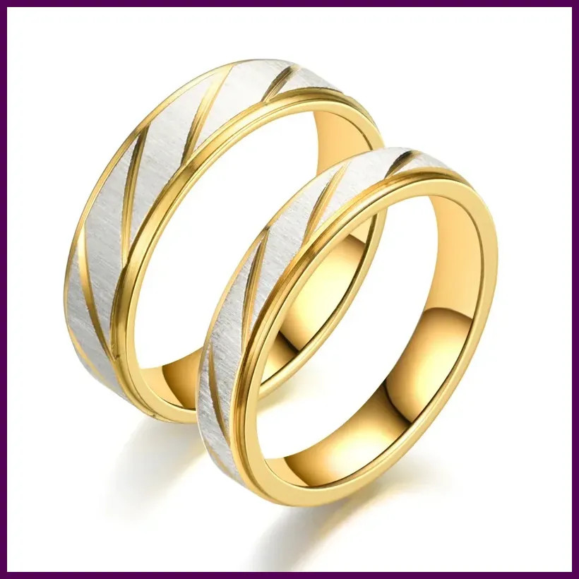 Anillos De Titanio Para Hombre Y Mujer Amantes Joyería De Acero Dorada Boda Lujo