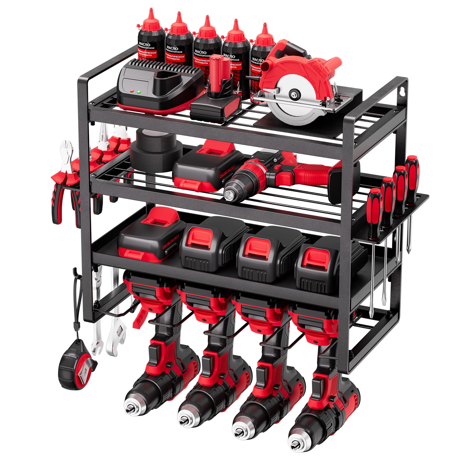 VEVOR Power Tool Organizer Wall Mount 4-Layer Drill Storage Rack 4 Drill Holders
