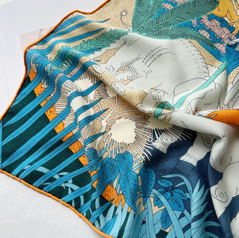 70% Cashmere 30% Silk Wrap Scarf Animal World Print Double Face Print Shawl 53''