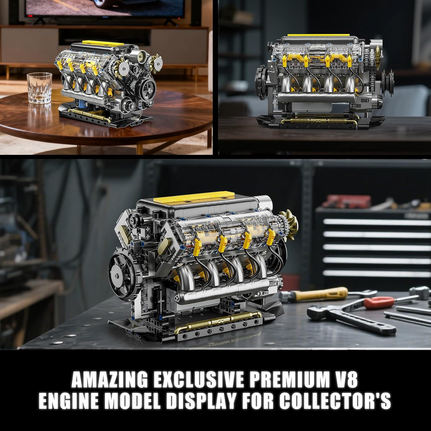 V8 Engine Model Building Kit That Runs - STEM Visible Mini V8 Engine Kit for Adu