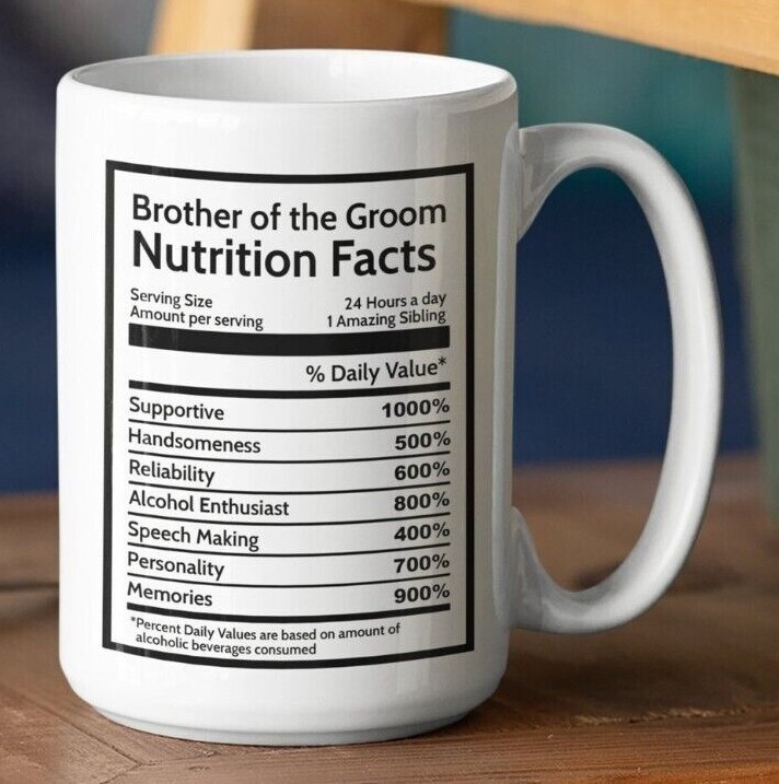 Brother Of The Groom Nutrition Facts Coffee Mug Groomsman Wedding Day Gift Idea