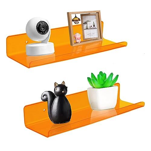Small Acrylic Shelves Wall Mounted | Set of 2 |es | Wall Hanging 12 Inch Orange