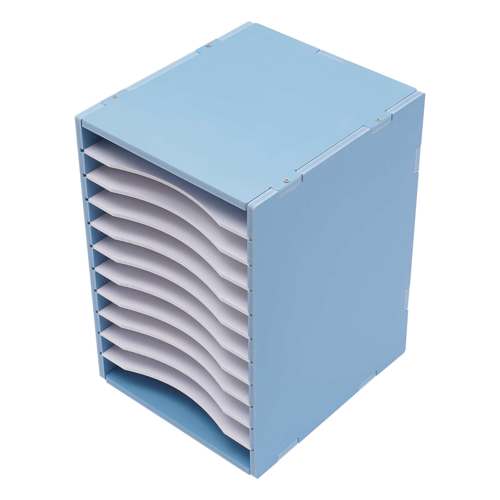 11-Compartment Vertical Desktop Sorter in Blue – Durable File Organizer