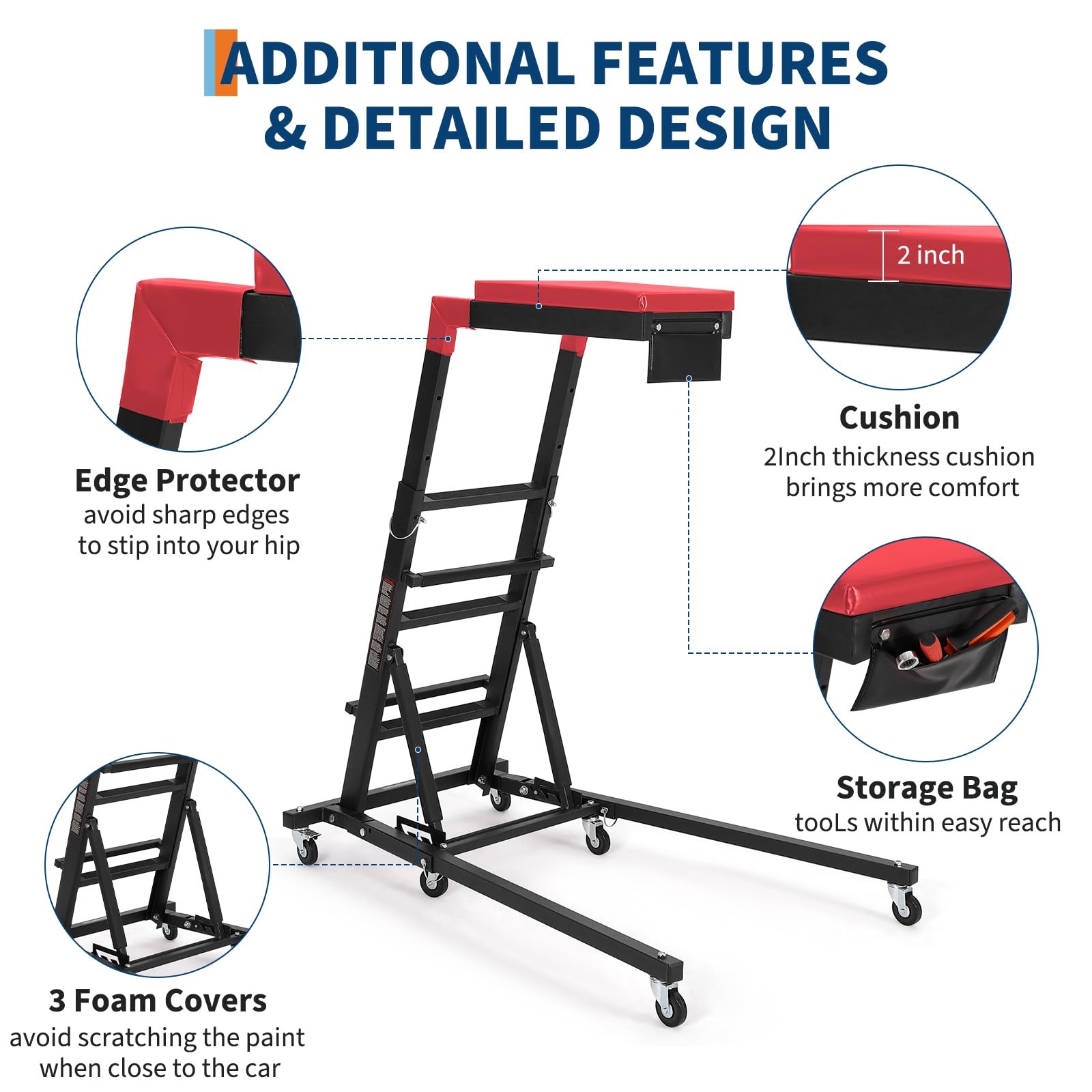 Topside Automotive Engine Creeper ,Adjustable Foldable Creeper with Padded Deck