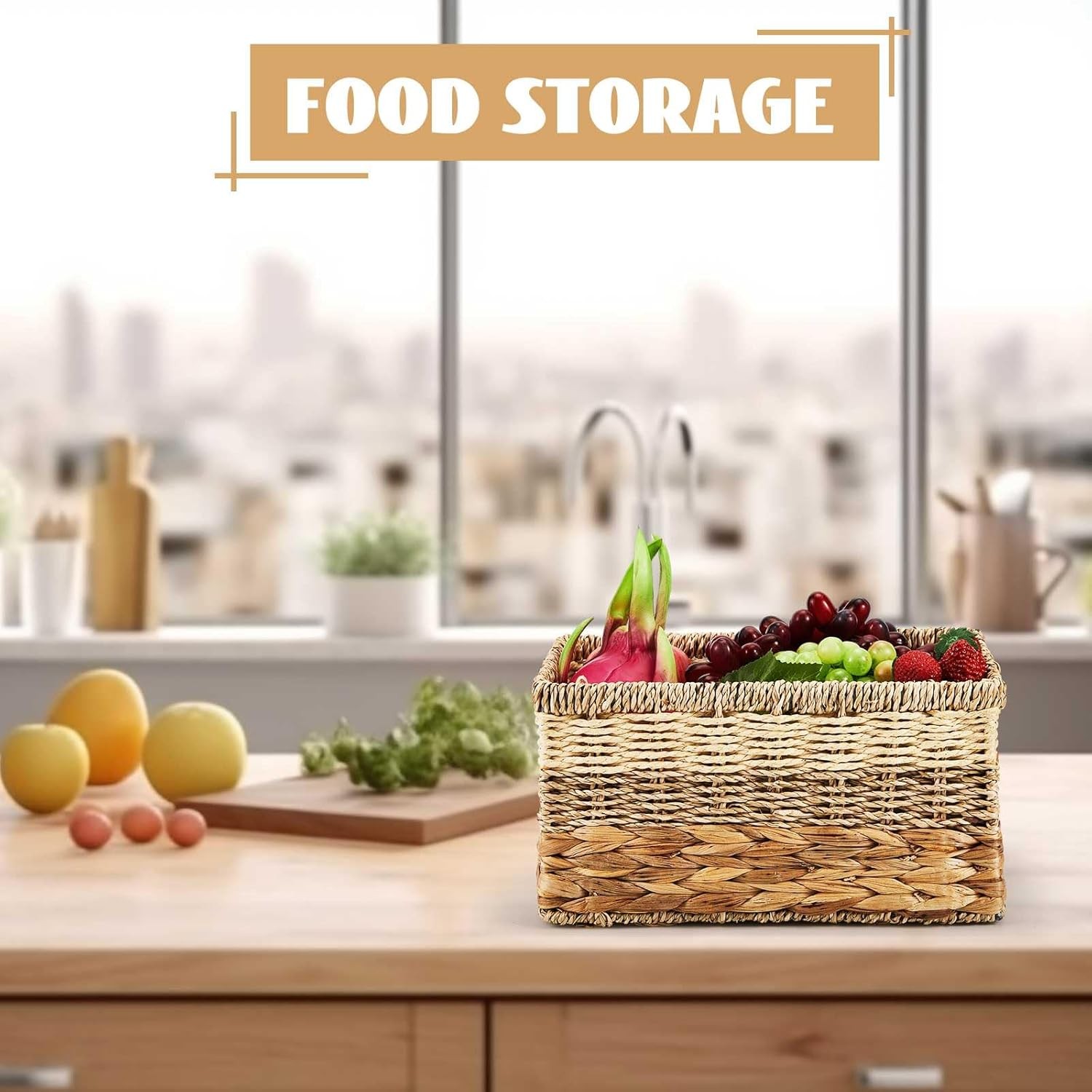 4 Pack Wicker Storage Basket for Organizing, Woven Baskets with Handles for