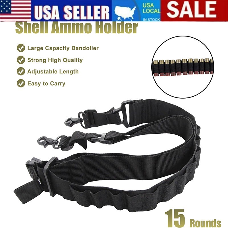Tactical 2 Point Shotgun Sling Strap with 15 Shell Ammo Holder Bandolier NEW