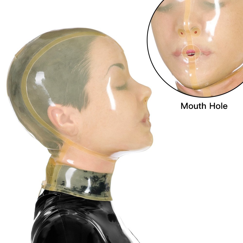 Transparent Latex Hood with Mouth Breathing hole Rubber Mask for clubwear Fetish