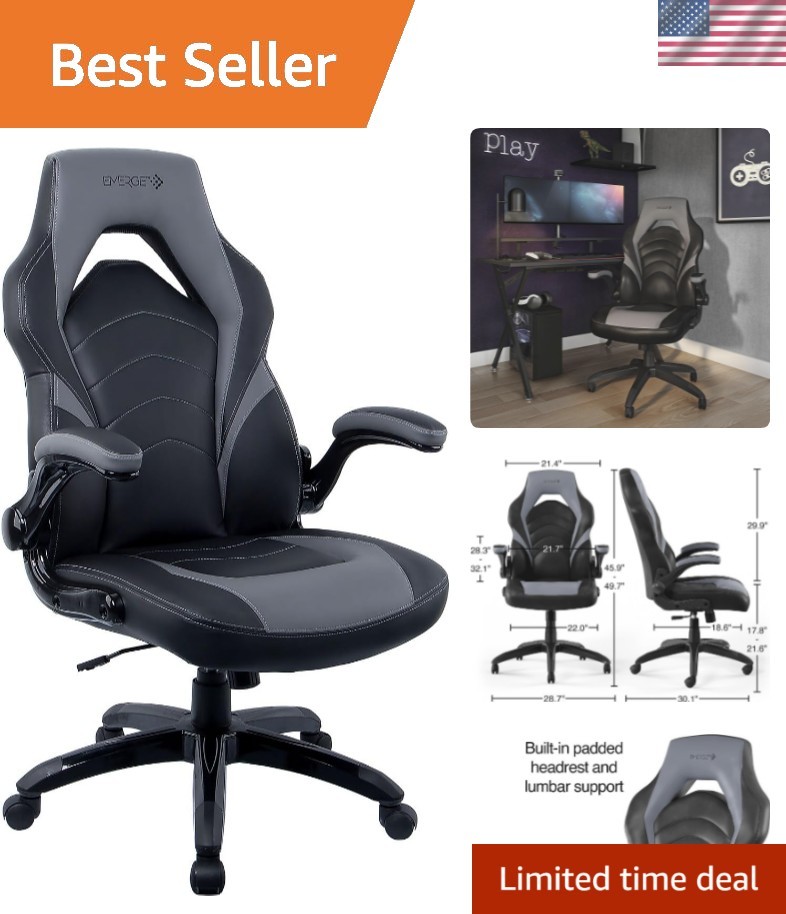 Emerge Vortex Gaming Chair, Ergonomic, Adjustable Height, Swivel, Black