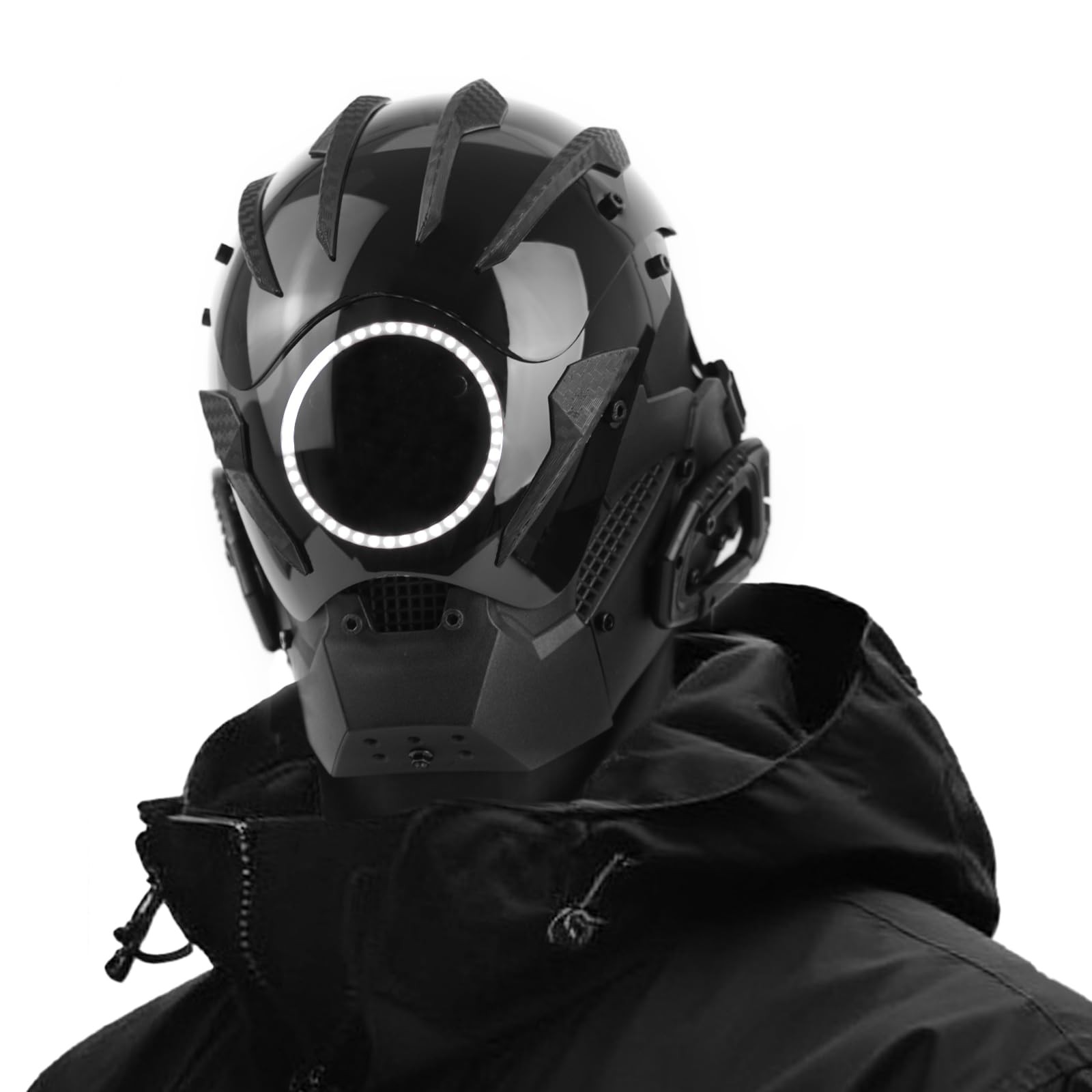 Punk LED Mask for Men - Adjustable Strap, Neon Glow Sci-Fi Standard, White