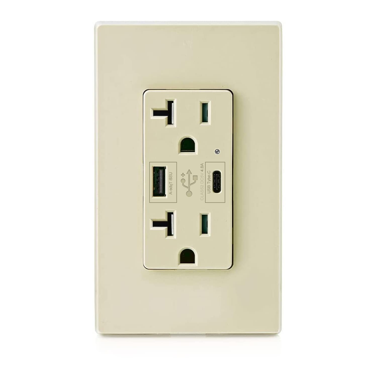 4.8A USB C Outlet PD 24W Power Delivery Receptacle ,20 Amp,125 Volt ,Ivory
