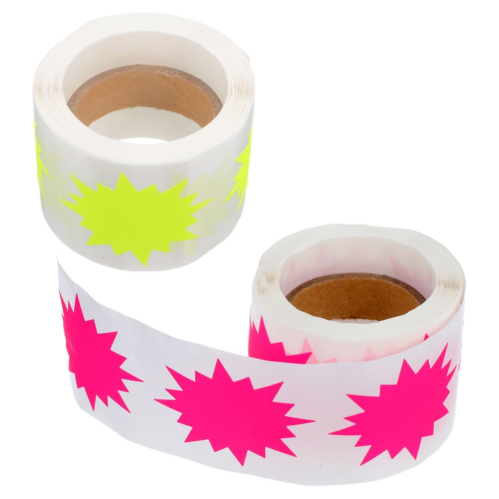2 Rolls Inches Self-adhesive Sticker Fluorescent Blank Star Shape Signs