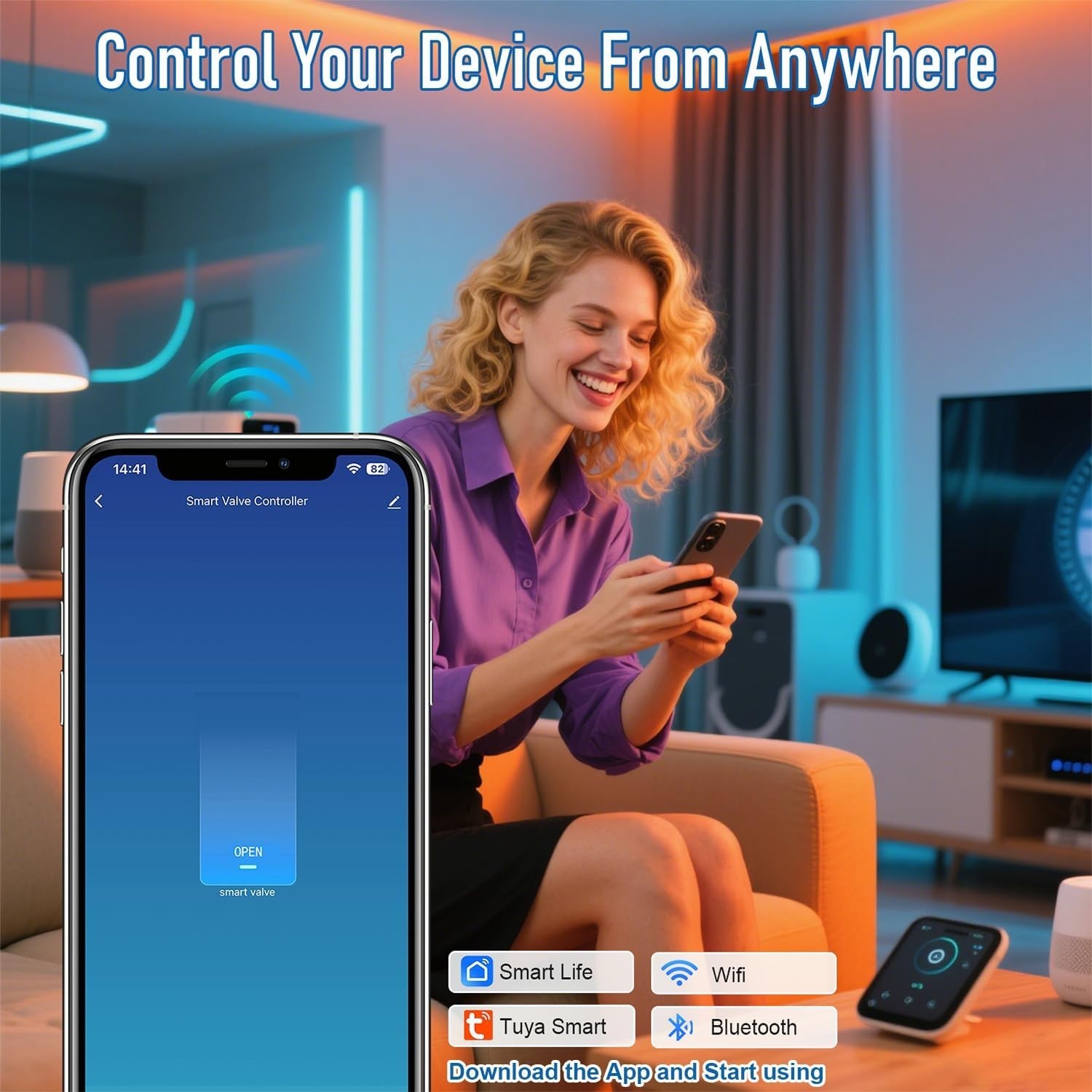 Smart 1/2" Wifi Shutoff Water Ball Valve, Smart App Control, 4 Timer Modes, Supp