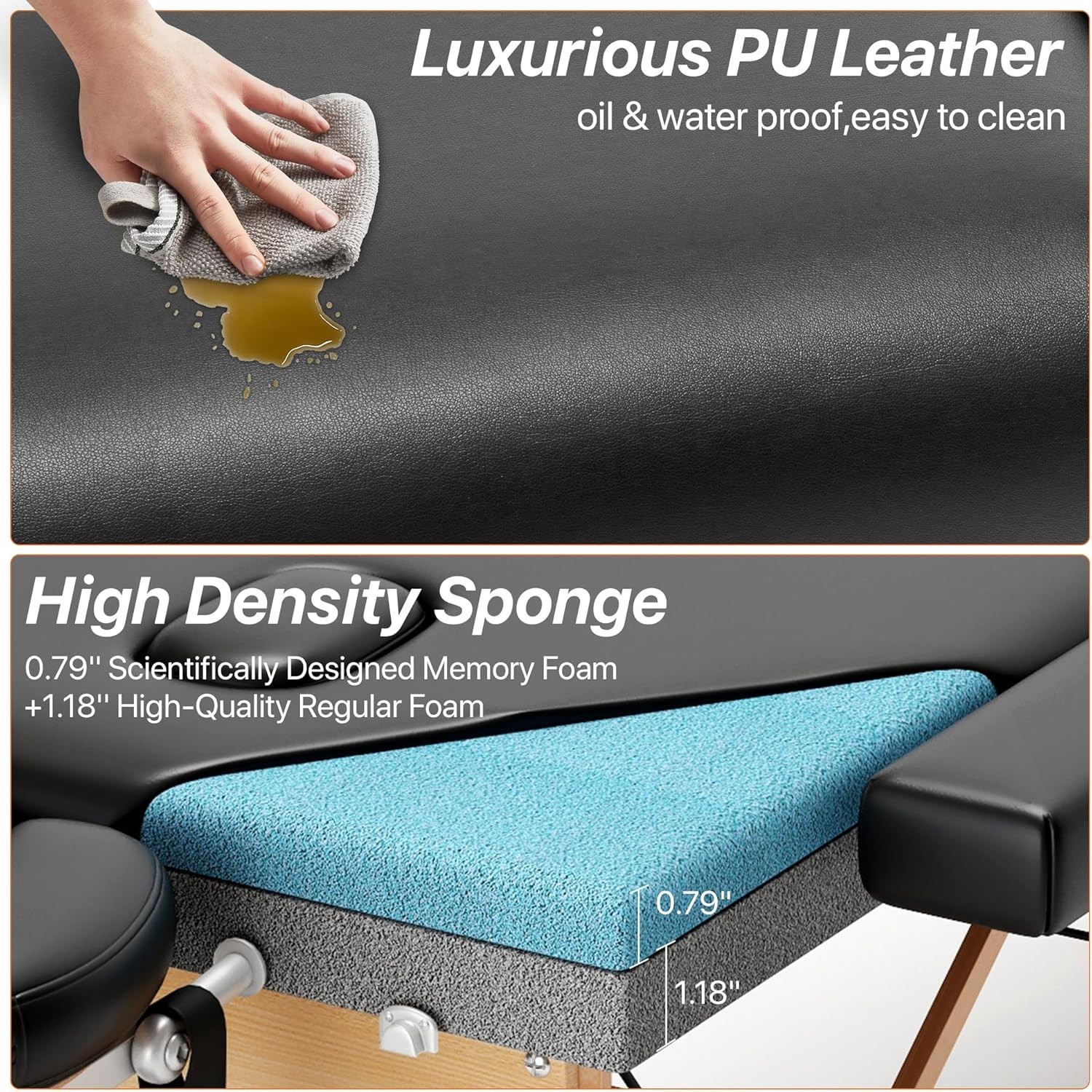 Memory Foam Massage Table Portable Foldable Massage Bed Height Adjustable, 8...