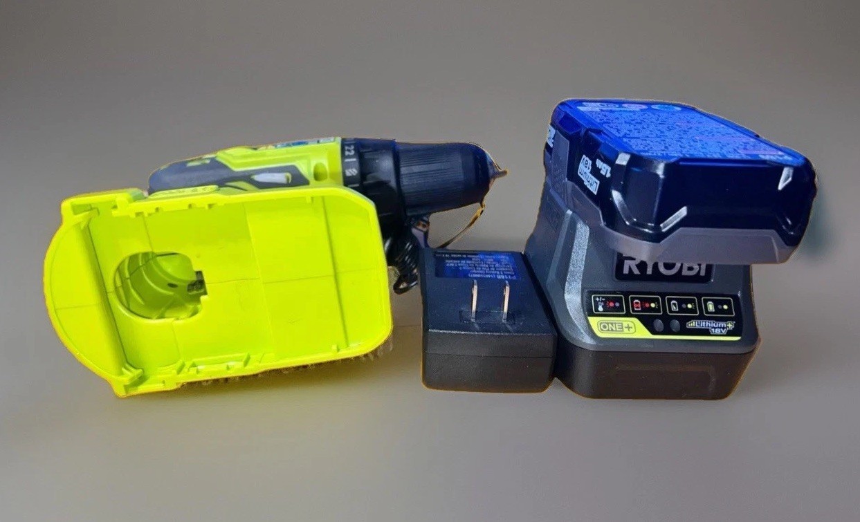 Ryobi ONE+ HP 18V 1/2" Drill/1/4" Driver +1 Battery Charger & Large Yellow Tote