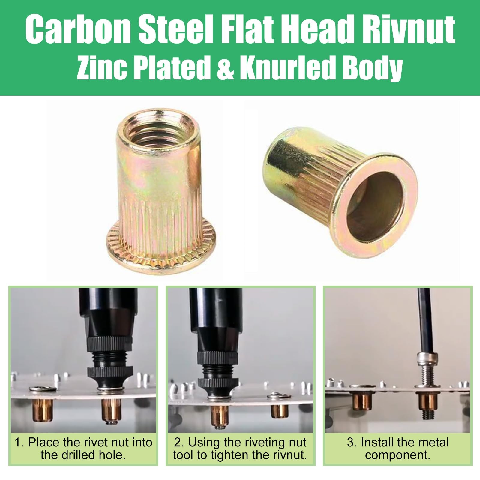 60PCS 5/16-18UNC Rivet Nuts, Carbon Steel Rivnut, Flat Head Threaded Insert