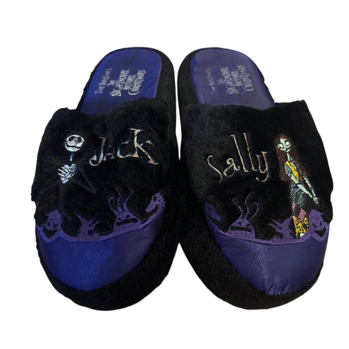 Women XL 11 12 Tim Burton's Nightmare Before Christmas Jack Sally Slippers Black