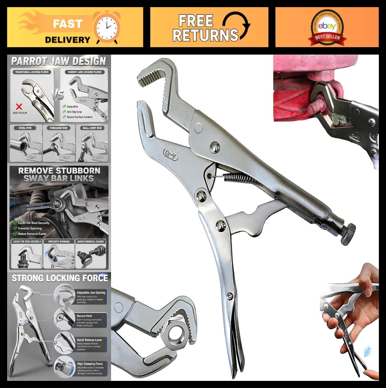 9-Inch Locking Plier with Parrot Jaw for Sway Bar Link Removal & Welding Repair