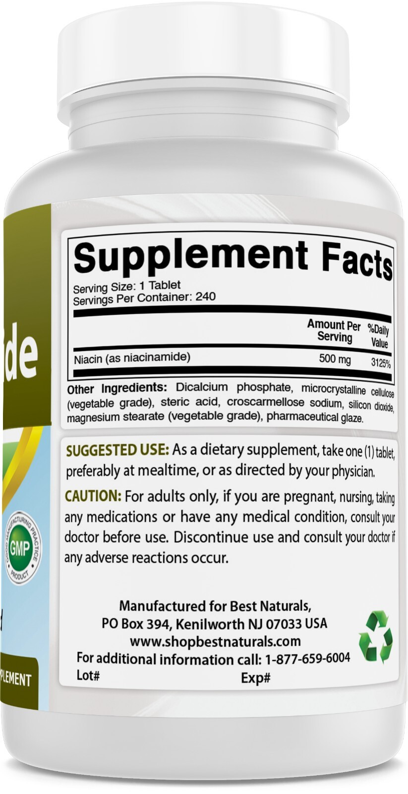 Best Naturals Niacinamide 500mg 240 Tablets