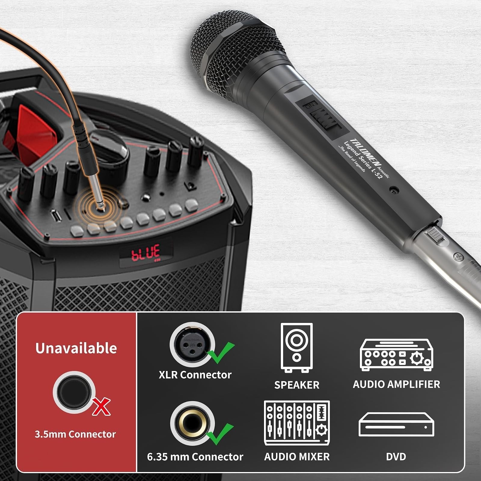 talomen L52-B Wired Microphone with XLR Cables, Cardioid Dynamic Mic
