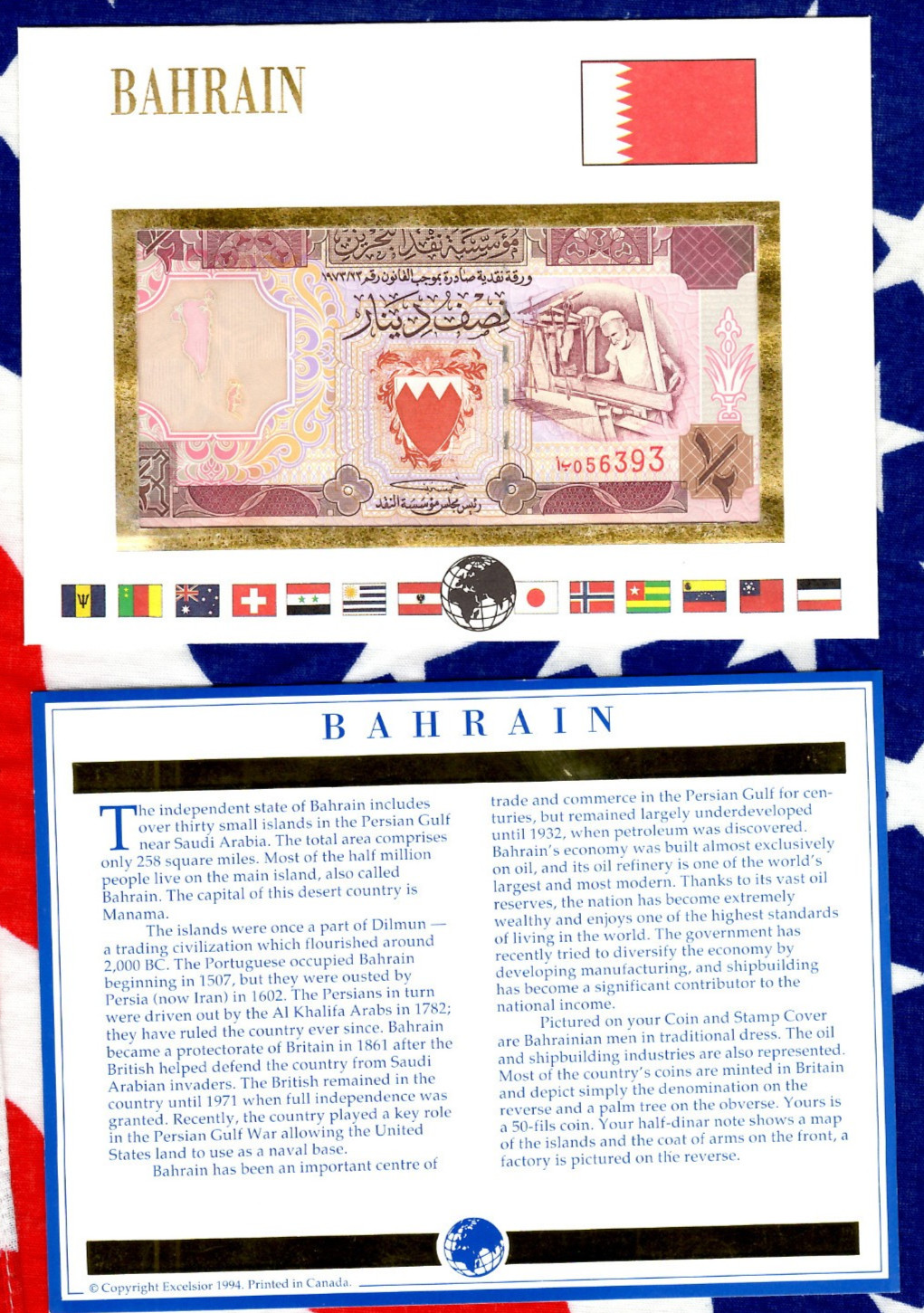 E Banknotes of All Nations Bahrain 1993 1/2 Dinar P-12 UNC 056393
