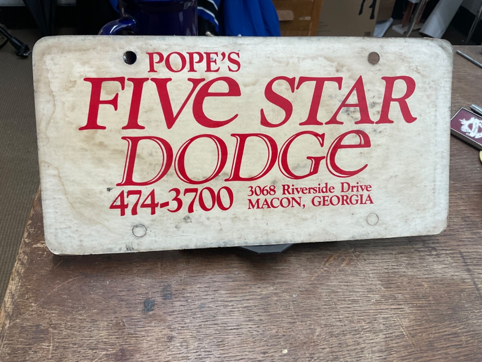 Pope’s Five Star Dodge Macon Georgia Paper Dealership License Plate