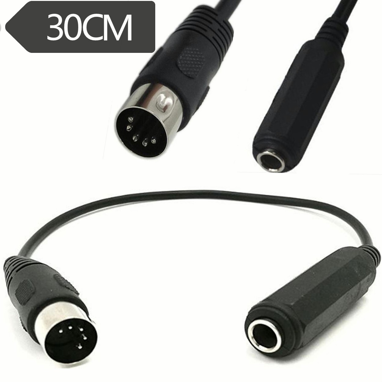6.35mm 1/4" TRS To 5-Pin DIN MIDI Cable Adapter for Stereo Audio MIDI Keyboard