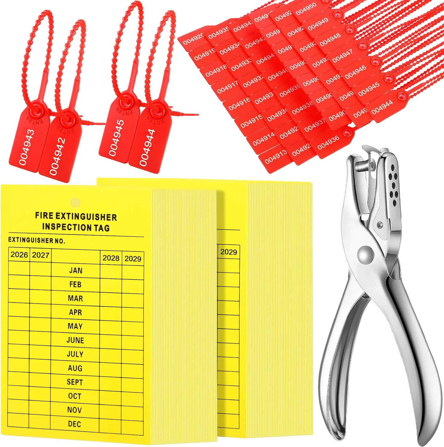 Fire Extinguisher Inspection Tags Kit 2026-2029 5x3.25 PVC Yellow 101 Pc