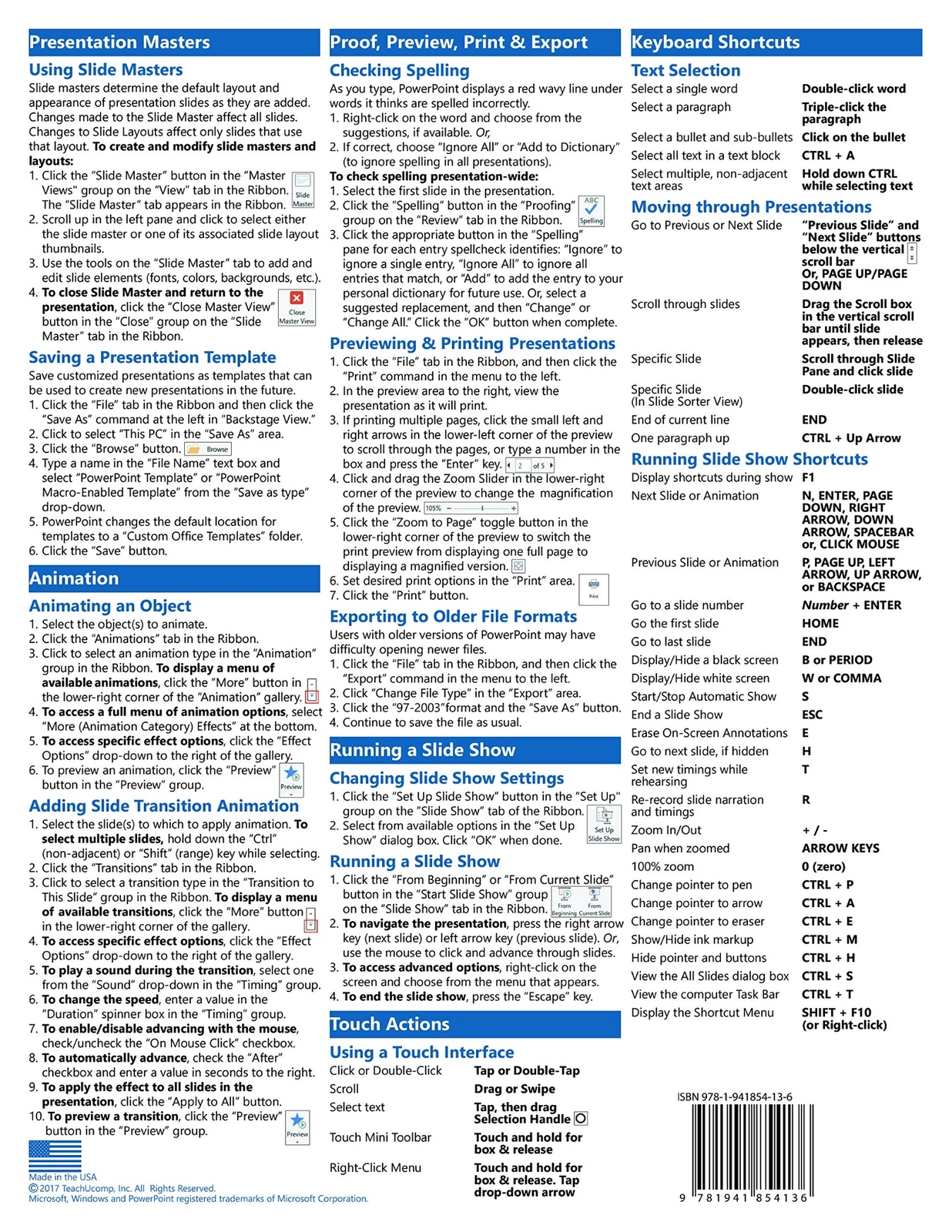 PowerPoint 2016 Training Guide Quick Reference Card 4 Page Cheat Sheet Help