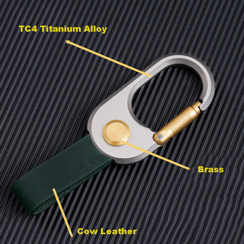 1PC Titanium Brass Leather Keychain Portable Removable Key Ring Pendant EDC Tool