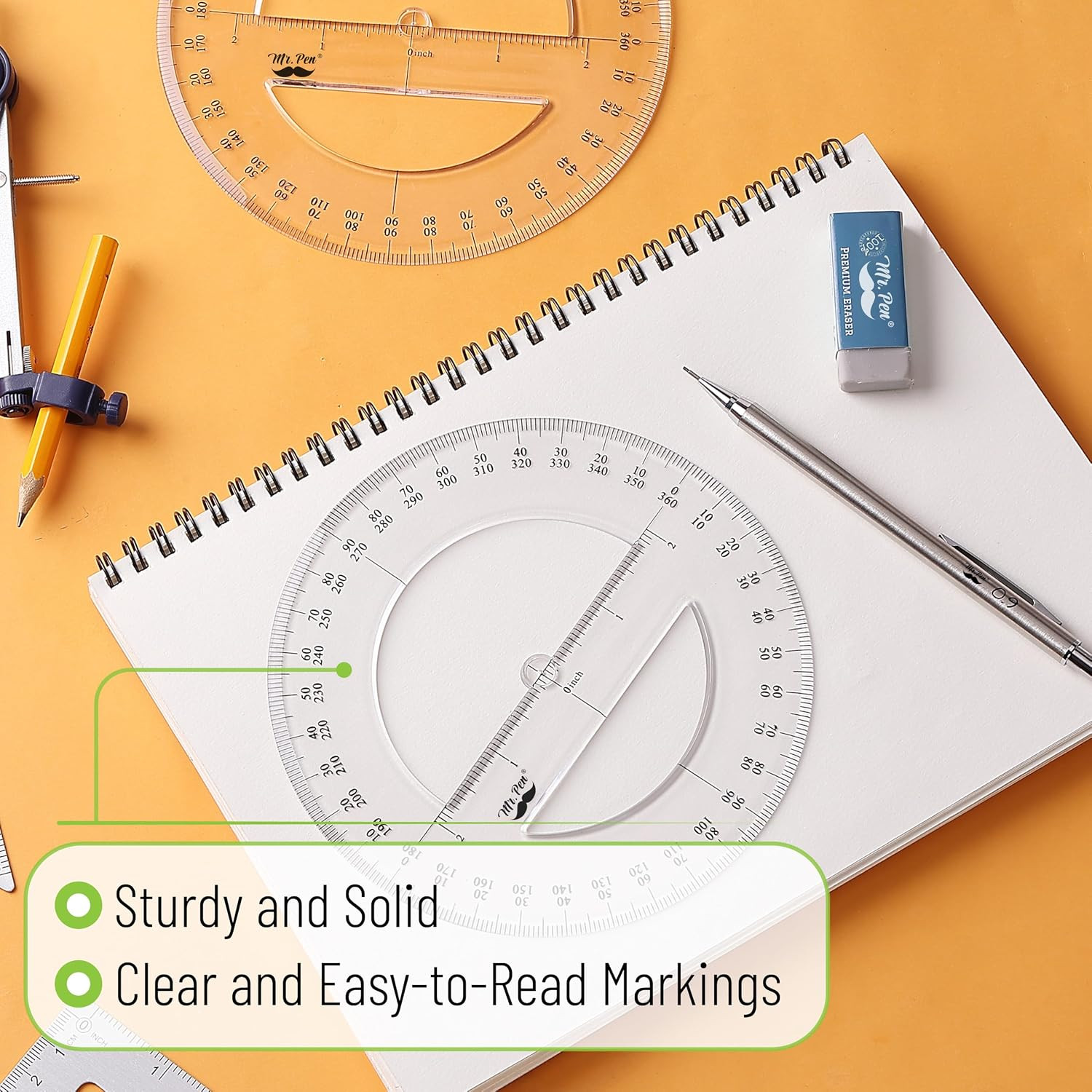 - 360 Degree Protractor, 6 Inch, 2 Pack | Clear Full-Circle Protractors for P...