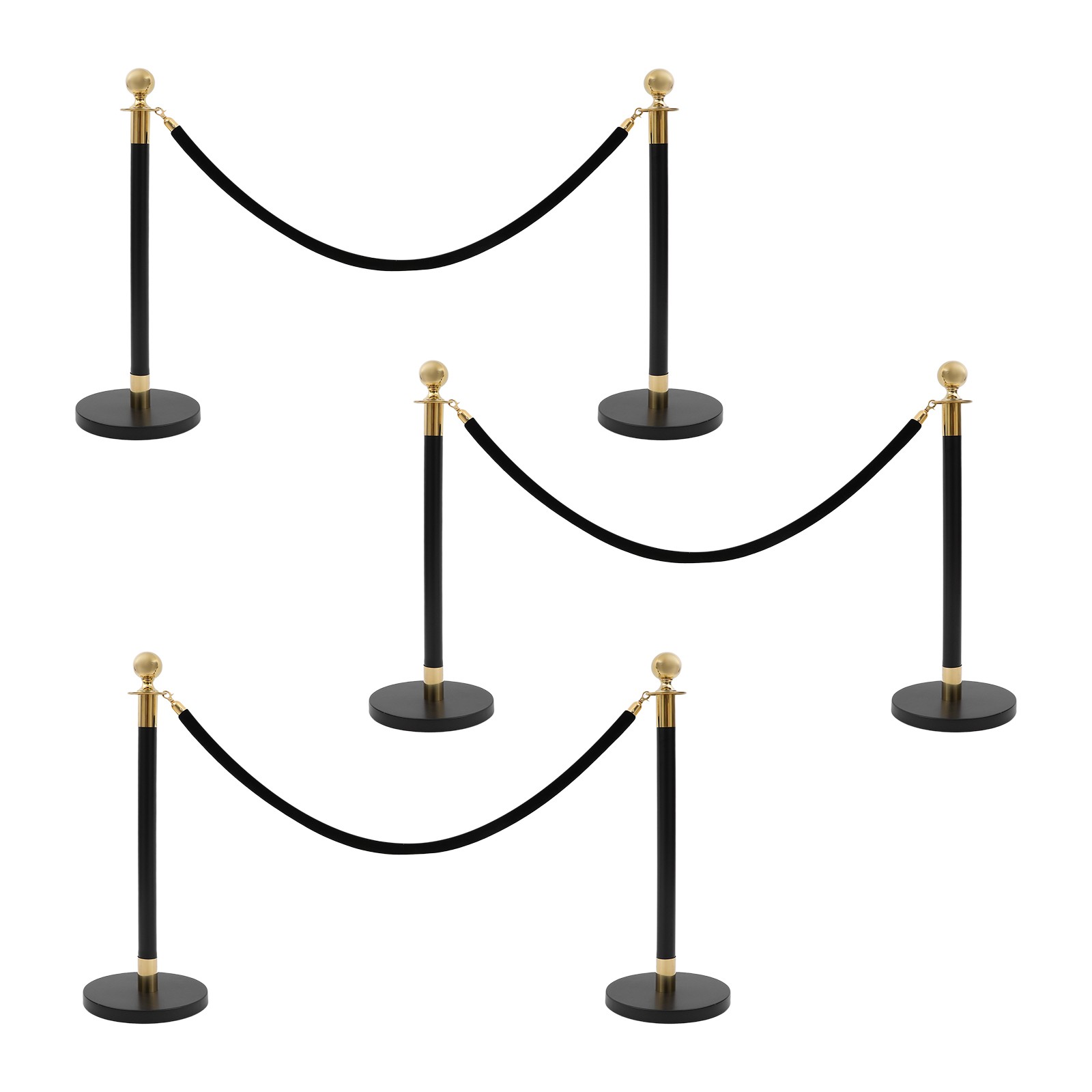 Heavy-Duty Stainless Steel Barrier Post Kit 6 Posts & 3 Ropes for Crowd Control