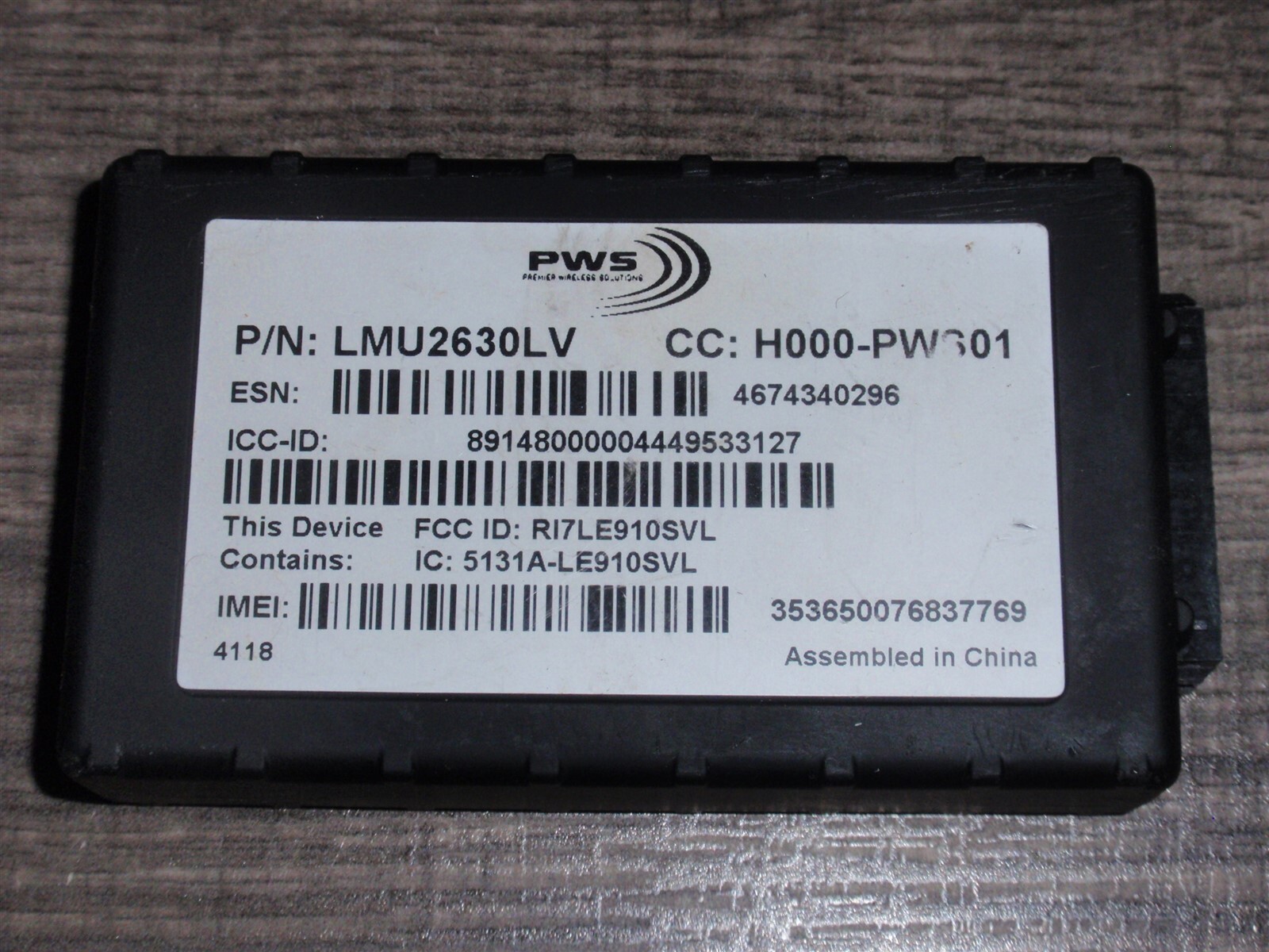 PWS Premier Wireless Solutions P/N LMU2630LV Fleet Tracking GPS Tracker Unit