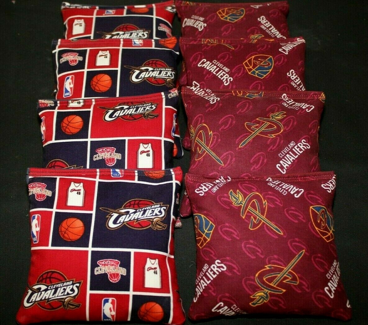 8 CORNHOLE BEANBAGS made w CLEVELAND CAVALIERS Fabric ACA Reg Bags, Top Quality!