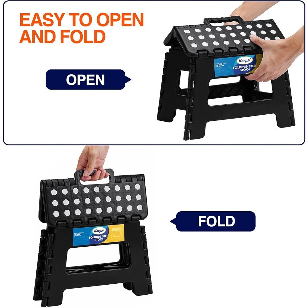 Folding Step Stool with Handle, Non-Slip Plastic Foldable Stool for Adults and
