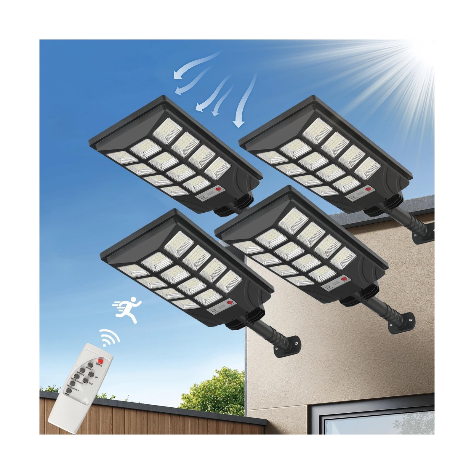 Solar Street Lights Outdoor Waterproof, 6500K Motion Sensor Solar Powered Str...