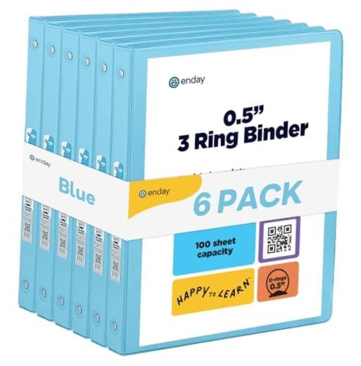 1/2 inch Binder 3 Ring Binder (Pack -) O-Ring Binder with 0.5-Inch 6 Blue