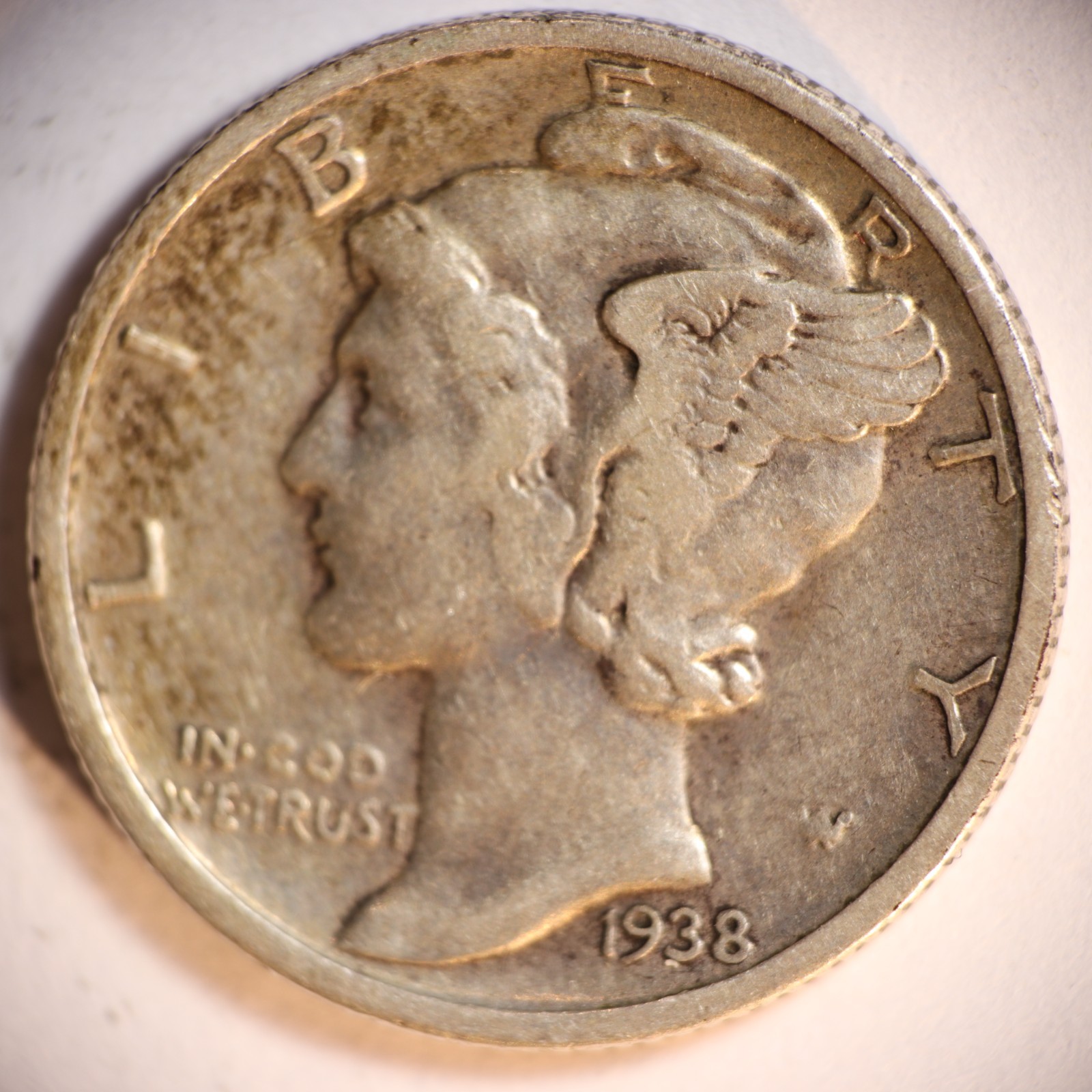 1938 S Mercury Dime 10C Cents Coin Silver, Very Fine+