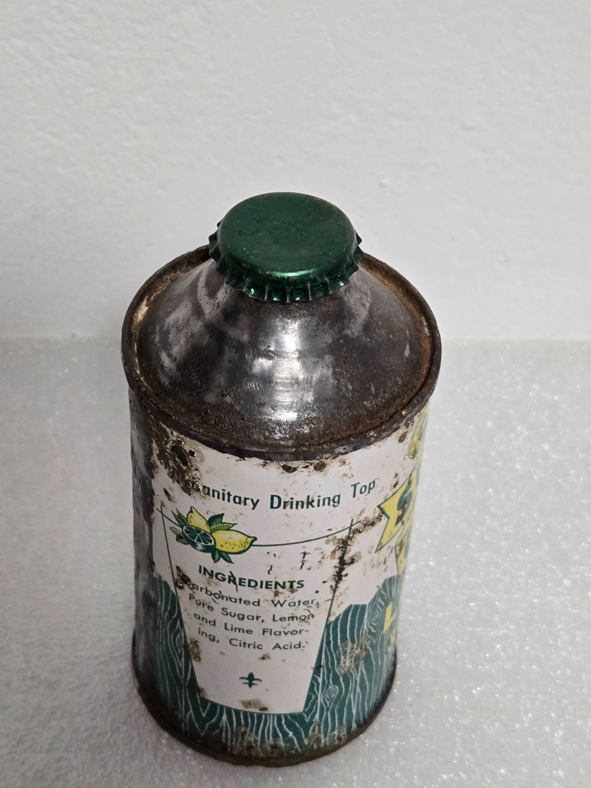 Vintage Rare C & C Super Coola Lemon Lime W/ Lid Cone Top Soda Pop Can
