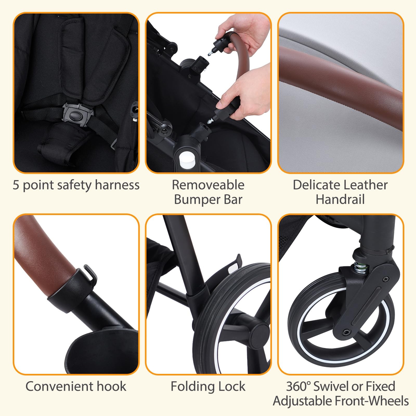 Double Stroller for Infants,Toddlers,Foldable Tandem Stroller Adjustable Backres