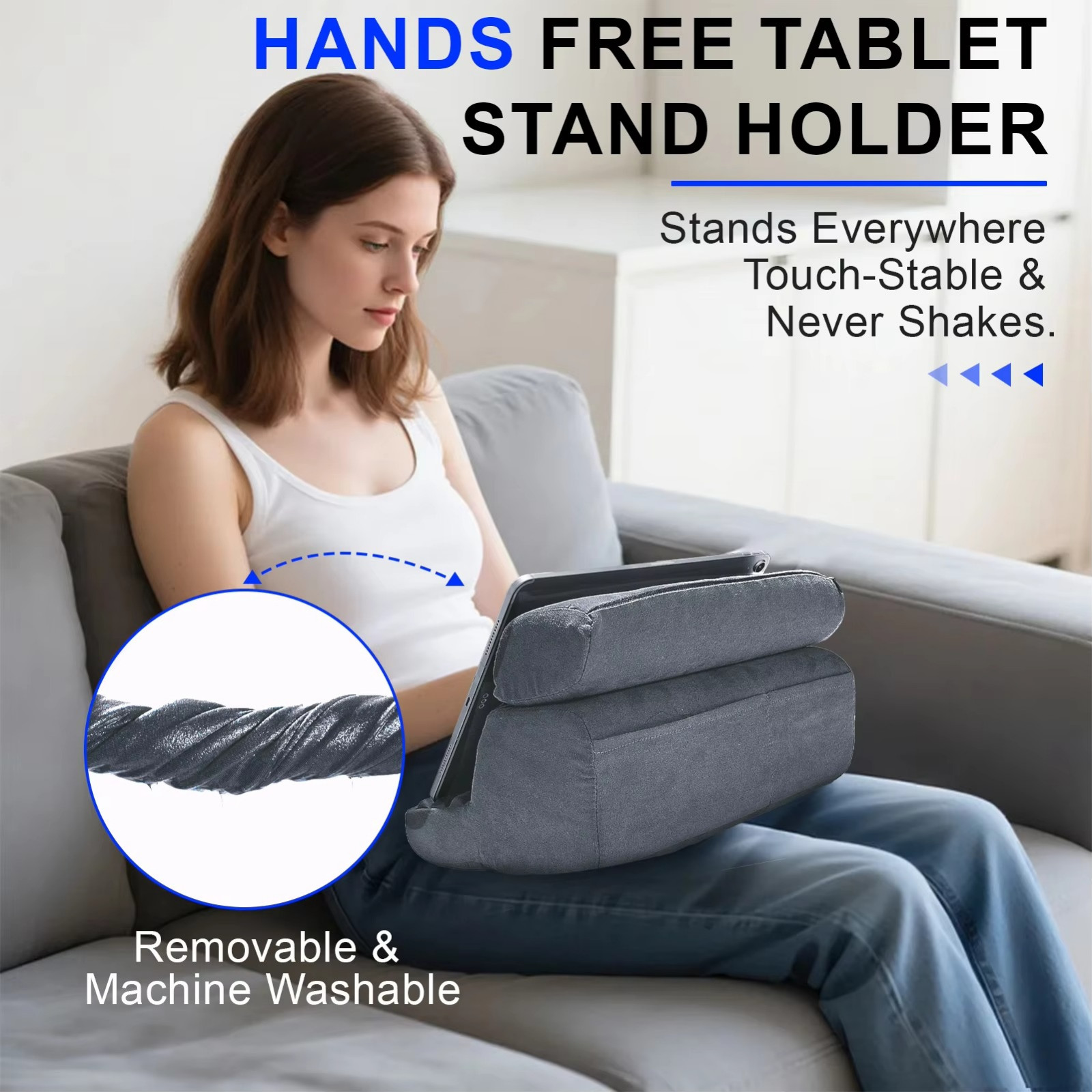 1 pc Tablet Pillow Holder Foldable iPad Stand for Lap Bed Desk with Pocket