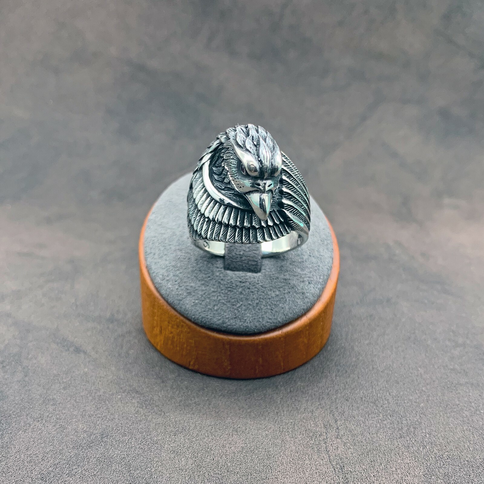 925 Sterling Silver Solid Eagle Head 3D Figure Men’s Ring. Size 11, 13