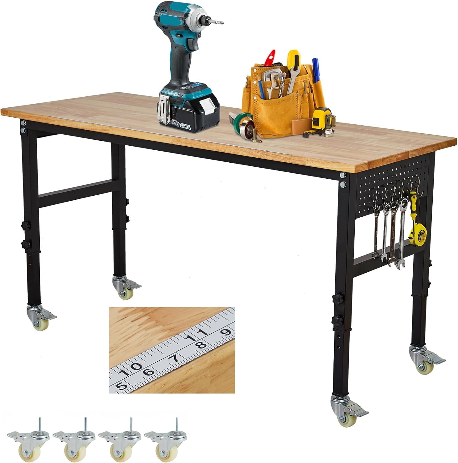 48" x 24" Adjustable Workbench with Scale, Pegboard & Hooks, 29.5"-39.4" 2200LBS
