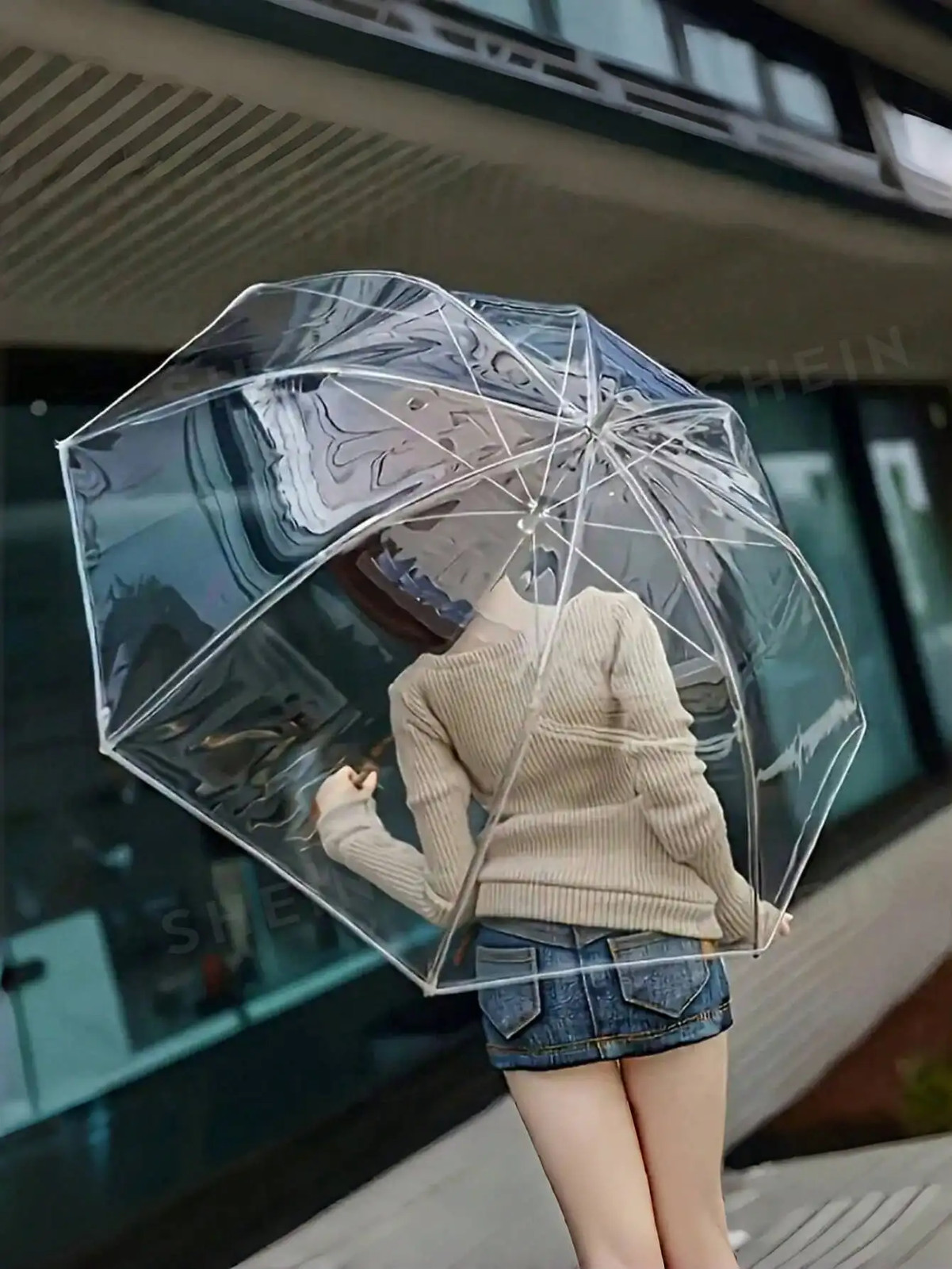 1PC Transparent Automatic Folding Umbrella | 8-rib Wind-Resistant Design