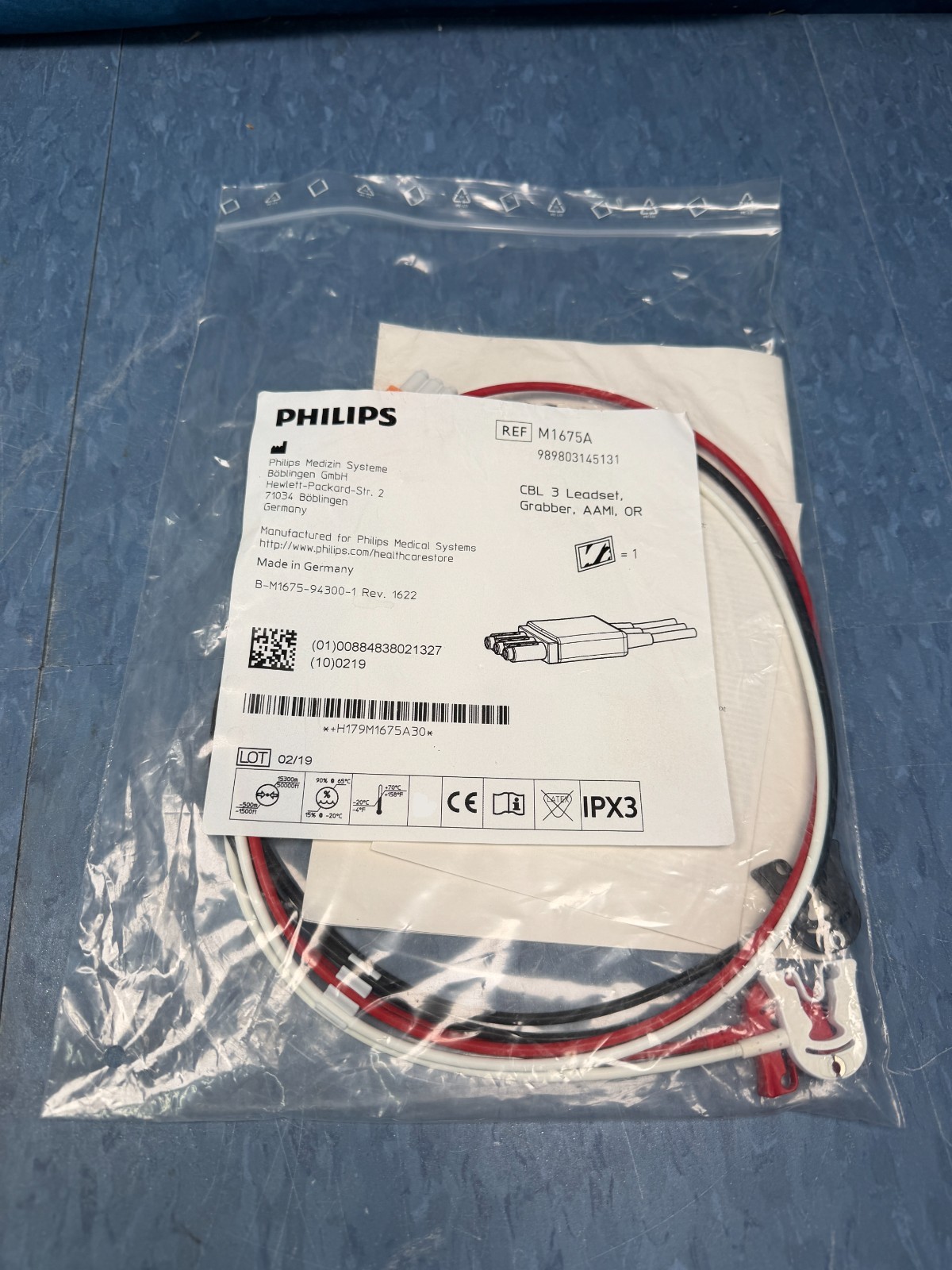 Philips M1675A ECG Cable 3-Lead EKG ECG Grabber Lead Wires NEW in Bag Free Ship
