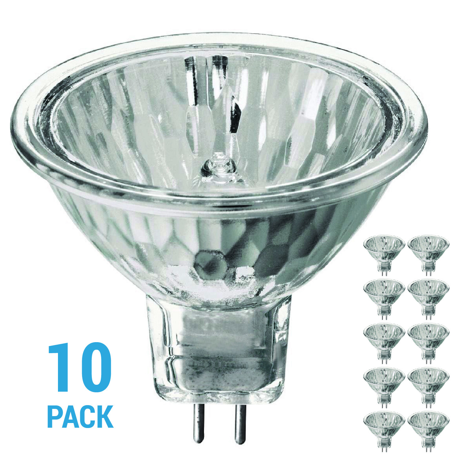 10 Pack 20MR16 Bulb BAB 20W 12V FL MR16 Dimmable Bi-Pin 2-Pin GU5.3 Cover Glass