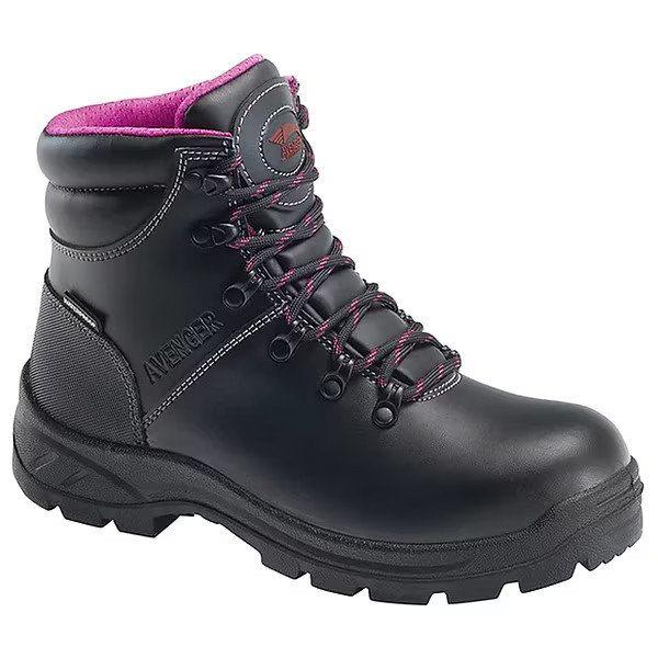 Avenger Safety Footwear Women's 6-Inch Work Boot, 6 M, Steel Toe, 6 in H, Black,