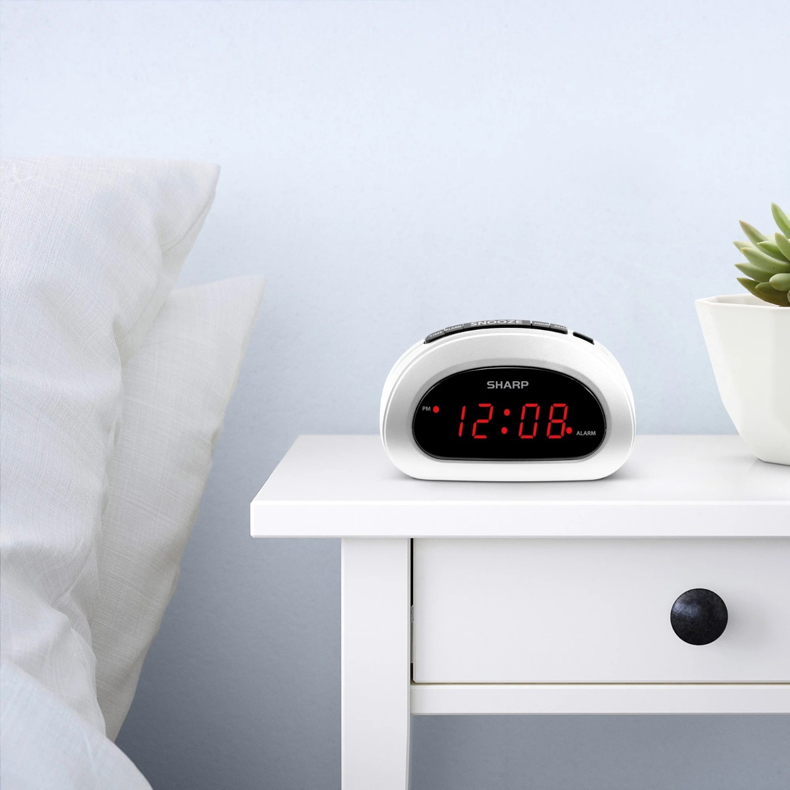Digital Sharp Alarm Clock, Cosmic Silver, Easy to Set Controls, Red LED Display