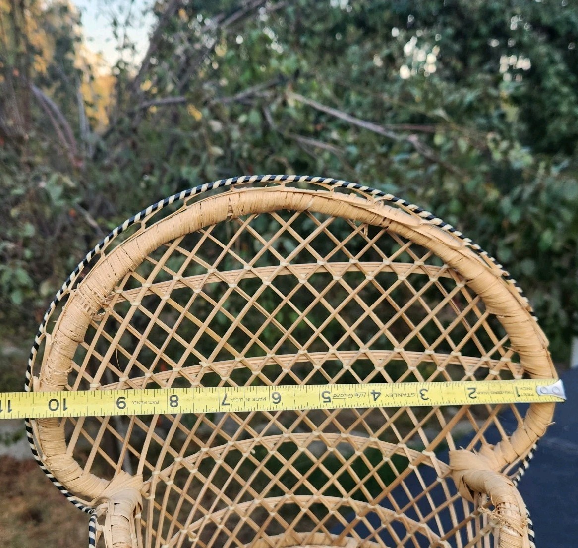 Vtg Peacock Fan Back Rattan Chair 16” Plant Stand Wicker Boho
